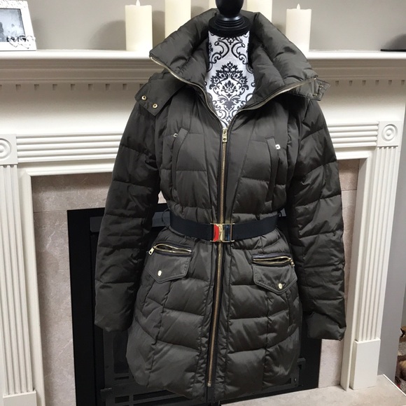 Cole Haan Jackets & Blazers - Cole Haan Olive Taffeta Down Belted Coat